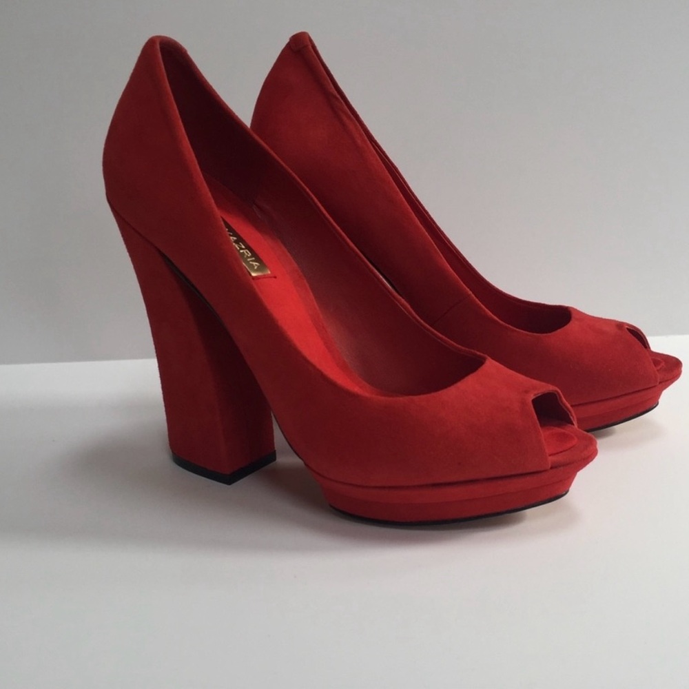BCBGMaxAzria Red Suede open Toe Heels
